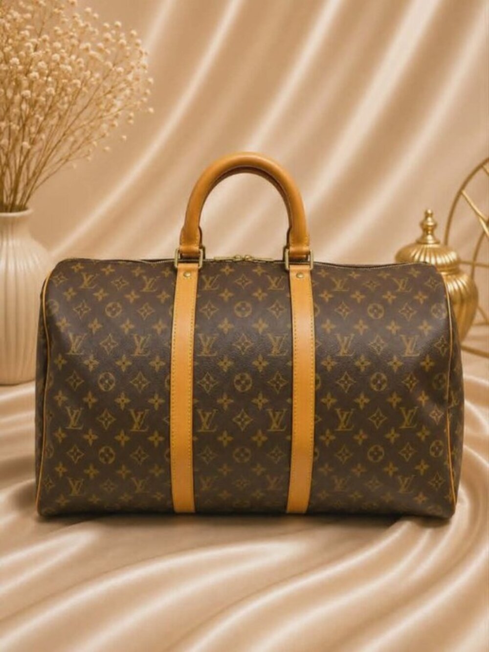 Authentic Louis Vuitton Keepall 50 Monogram Canvas Duffle Bag LV Travel Bag